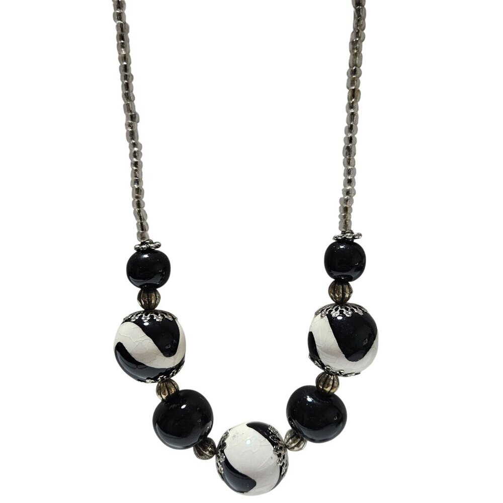 Elegant Chunky Beaded Necklace Black White Beads Statement Fashion Jewelry Women